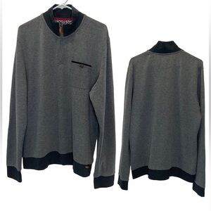 Ted Baker London 1/4 Zip Pullover Sweater Leather Trim Grey Size 7